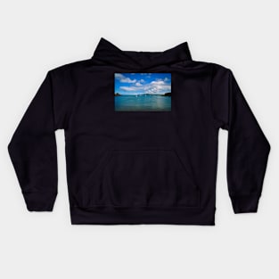 Wonderful Ocean & Clouds With Small Sailing Boats - Coastal Scenery Kids Hoodie